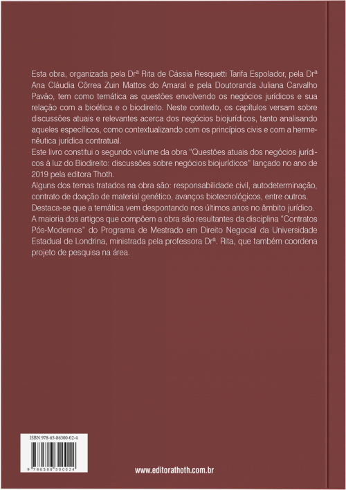 Questões atuais dos negócios jurídicos à luz do biodireito: discussões sobre negócios biojurídicos - Vol. II