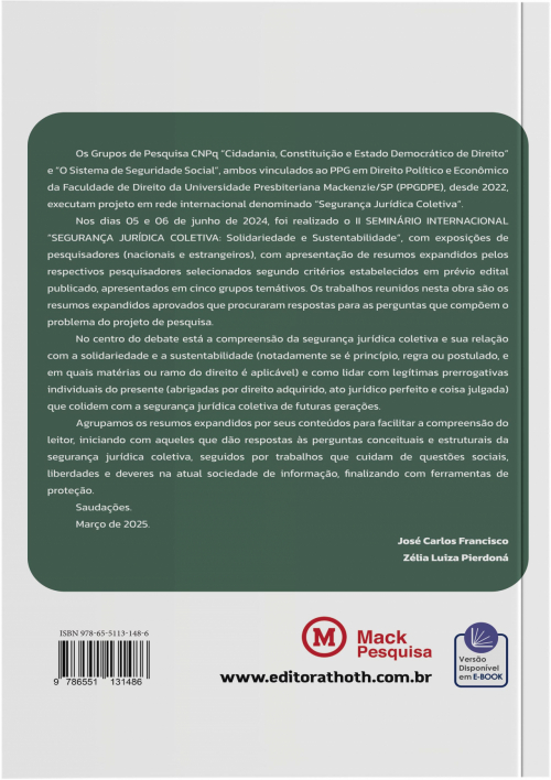 Anais do II Seminário Internacional de Segurança Jurídica Coletiva: Solidariedade e Sustentabilidade