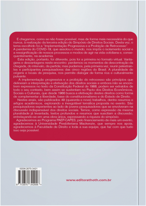 Anais do III Simpósio de Direitos Sociais: Implementação Progressiva e Proibição de Retrocesso 